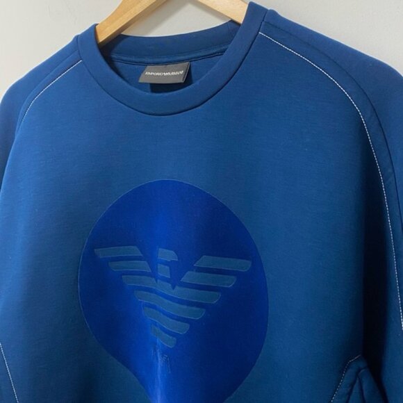 Emporio Armani Blue Logo Jumper Size M — Men’s Lightweight Knit - Picture 8 of 11
